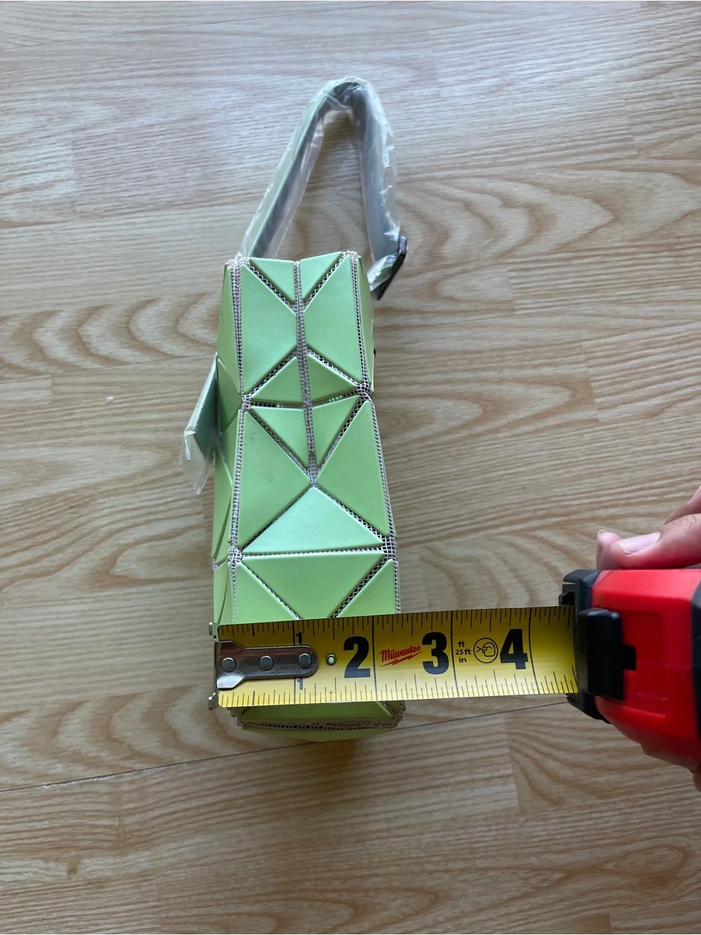 Light Green Geometric panel design bag.